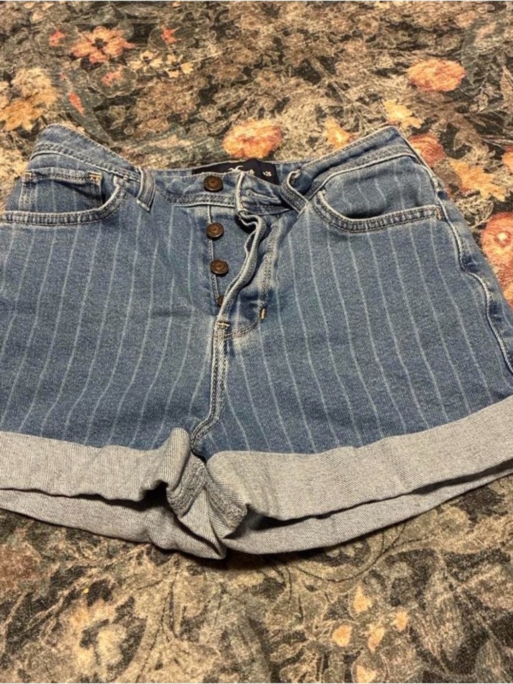 Hollister Blue Pinstripe Roll-Cuff Denim Shorts